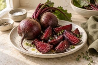 Beetroot arranged as an editorial food still life