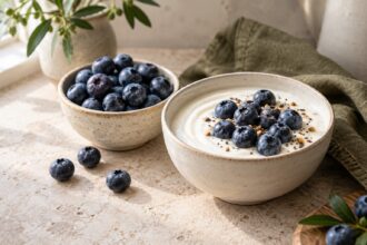 Blueberries arranged as an editorial food still life