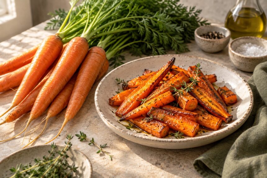 Carrots arranged as an editorial food still life