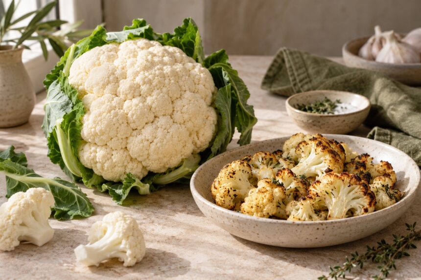 Cauliflower arranged as an editorial food still life
