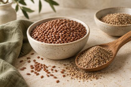 Flaxseed arranged as an editorial food still life
