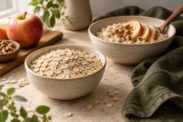 Oats arranged as an editorial food still life
