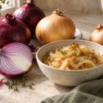 Onions arranged as an editorial food still life