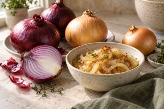 Onions arranged as an editorial food still life