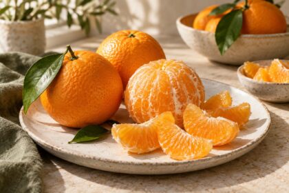 Oranges arranged as an editorial food still life