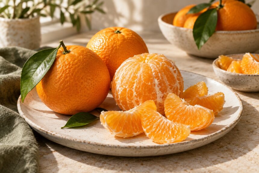 Oranges arranged as an editorial food still life
