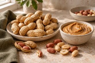Peanuts arranged as an editorial food still life
