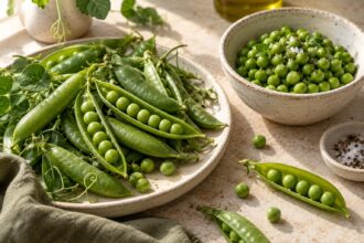 Green and split peas arranged as an editorial food still life