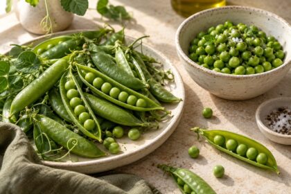 Green and split peas arranged as an editorial food still life