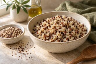 Quinoa arranged as an editorial food still life