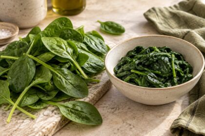 Spinach arranged as an editorial food still life