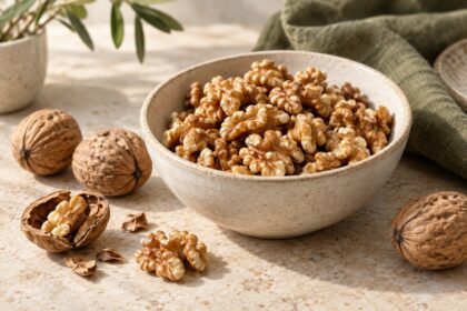 Walnuts arranged as an editorial food still life